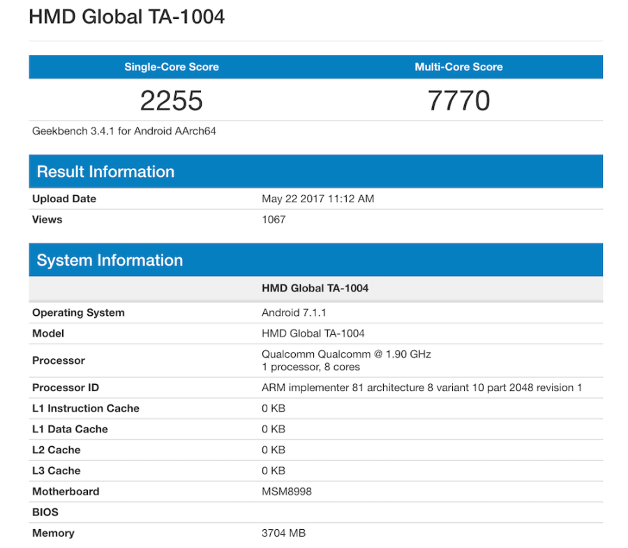 安兔兔網站洩漏疑似 Nokia 9 規格，搭載 S835 晶片主打旗艦規格 Nokia-9-geekbench