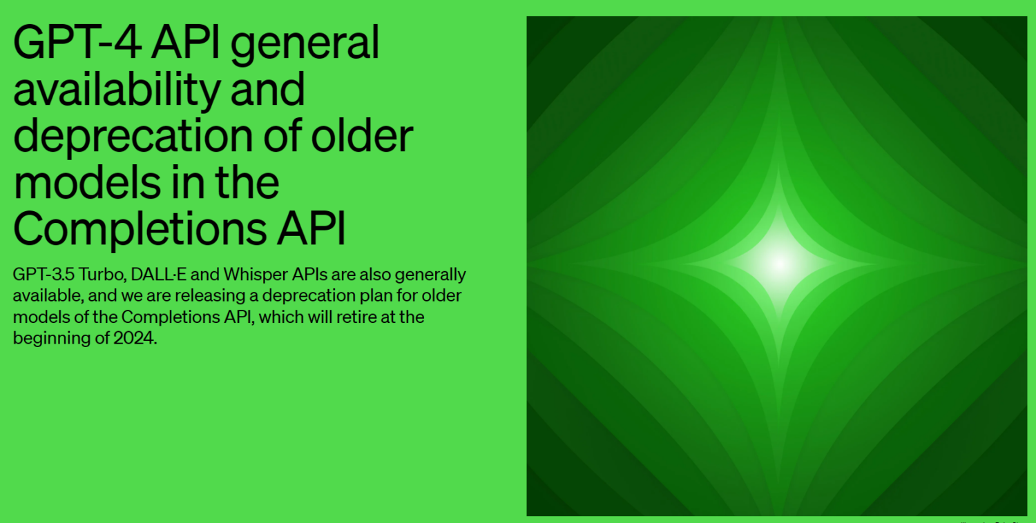 Open AI 開放所有開發人員使用 GPT-4 API，Completion API 將在明年 1 月終止服務 image-2-1500x758