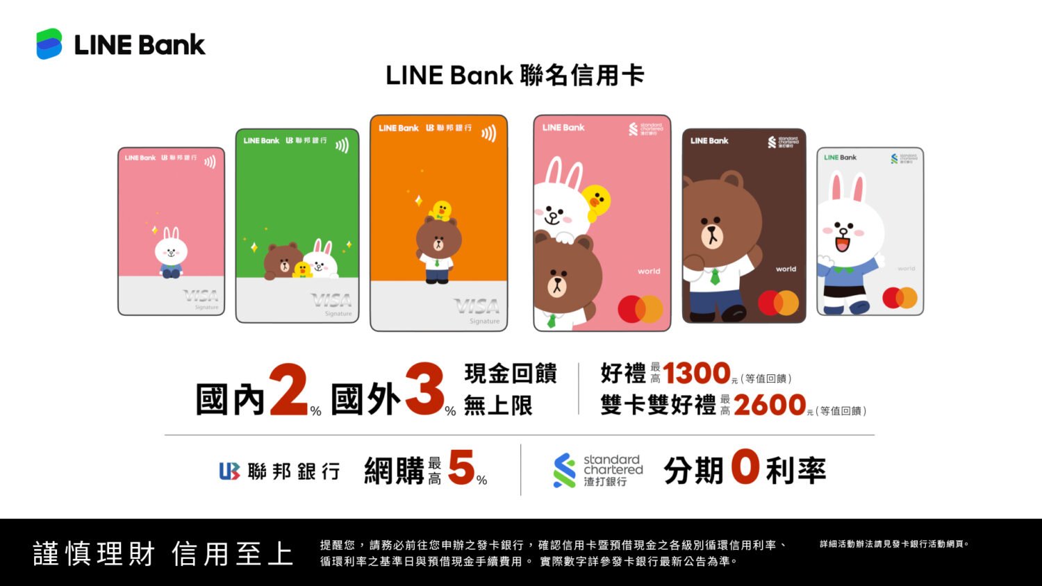 「真」刷卡回饋無上限！LINE Bank 推出聯名卡，最高回饋 3%！還有免費貼圖 新聞照片一：「LINE-Bank聯名信用卡」由LINE-Bank-攜手聯邦銀行、渣打銀行合作發行，是獨步業界、國內全新「無腦刷神卡」，通通享有國內消費刷卡2、海外消費不限國家刷卡3。-1500x844